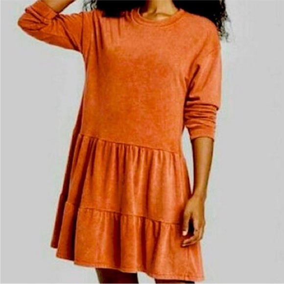 Wild Fable Orange tiered Long Sleeve flowy Dress - Picture 1 of 4